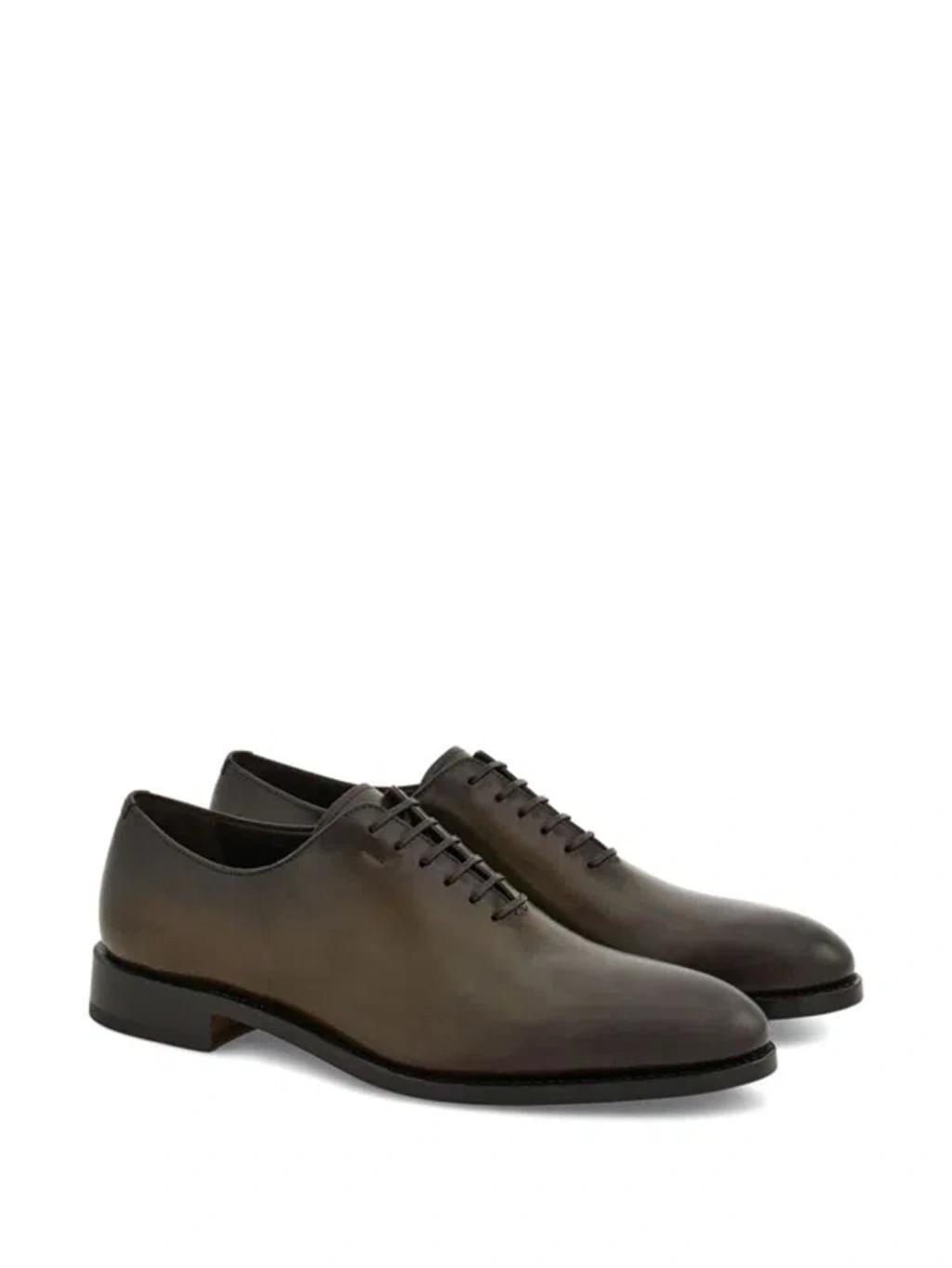 FERRAGAMO Angiolo Lace-up Leather Dress Shoes In Brown Product Image