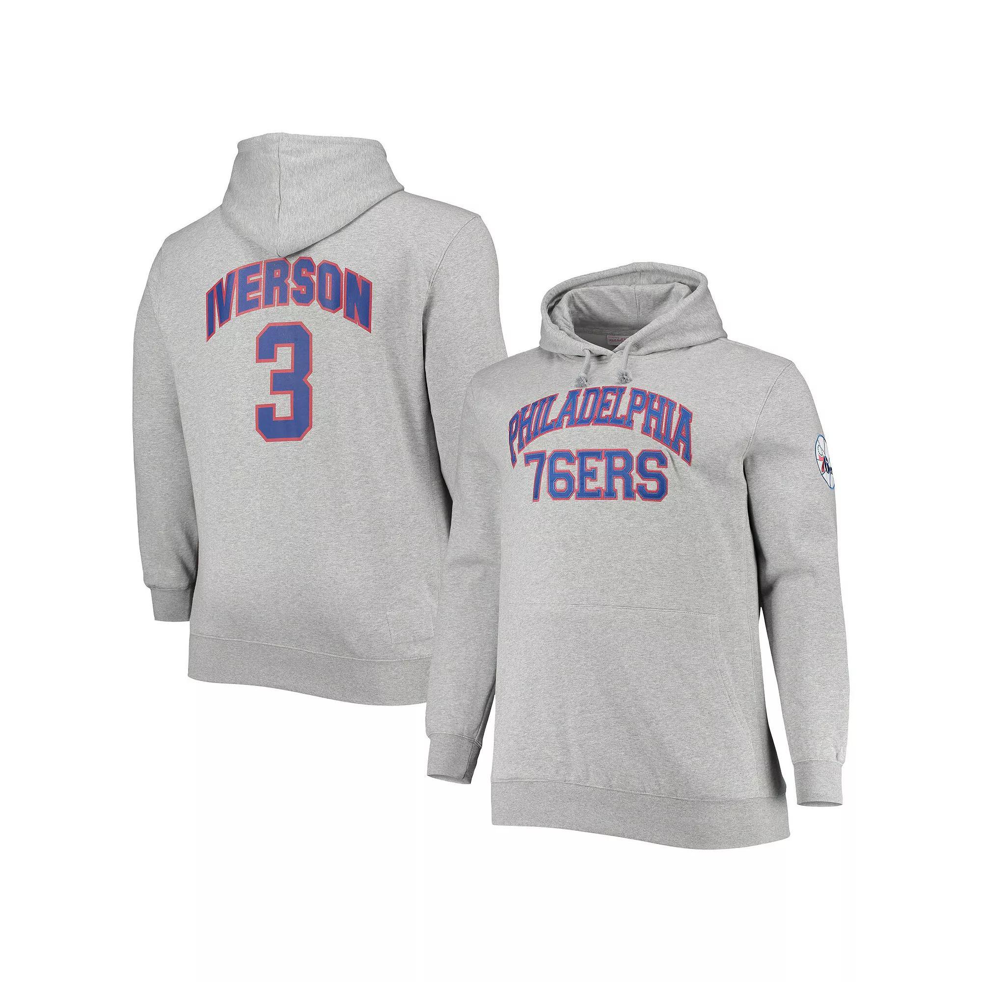 Mens Mitchell & Ness Allen Iverson Heathered Gray Philadelphia 76ers Big & Tall Name & Number Pullover Hoodie Product Image