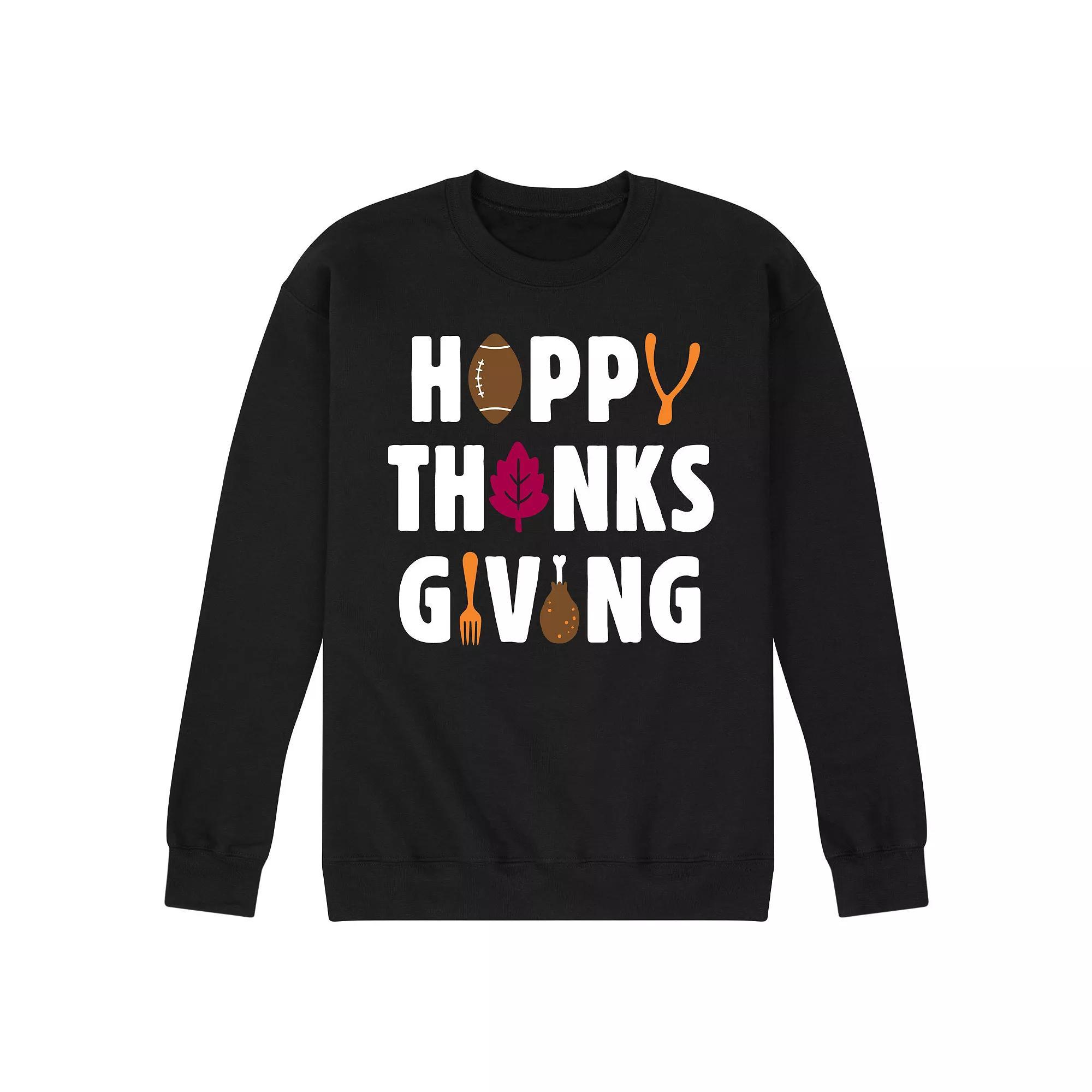 Men's Happy Thanksgiving Icons Fleece Sweatshirt, Size: XXL, Black Product Image