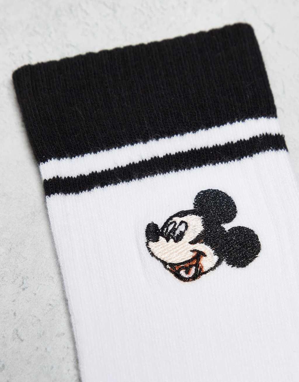 ASOS DESIGN 2 pack Mickey Mouse socks with black stripes in white Product Image