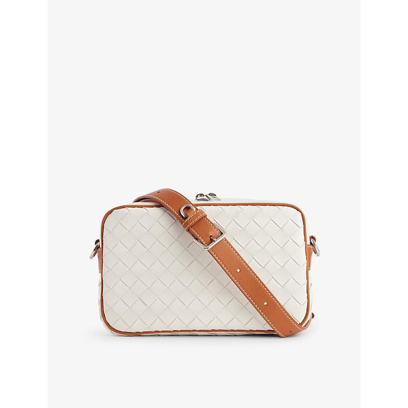 BOTTEGA VENETA Mens  Intrecciato Small Leather Cross-body Bag In White/light Wo-nat-s Product Image