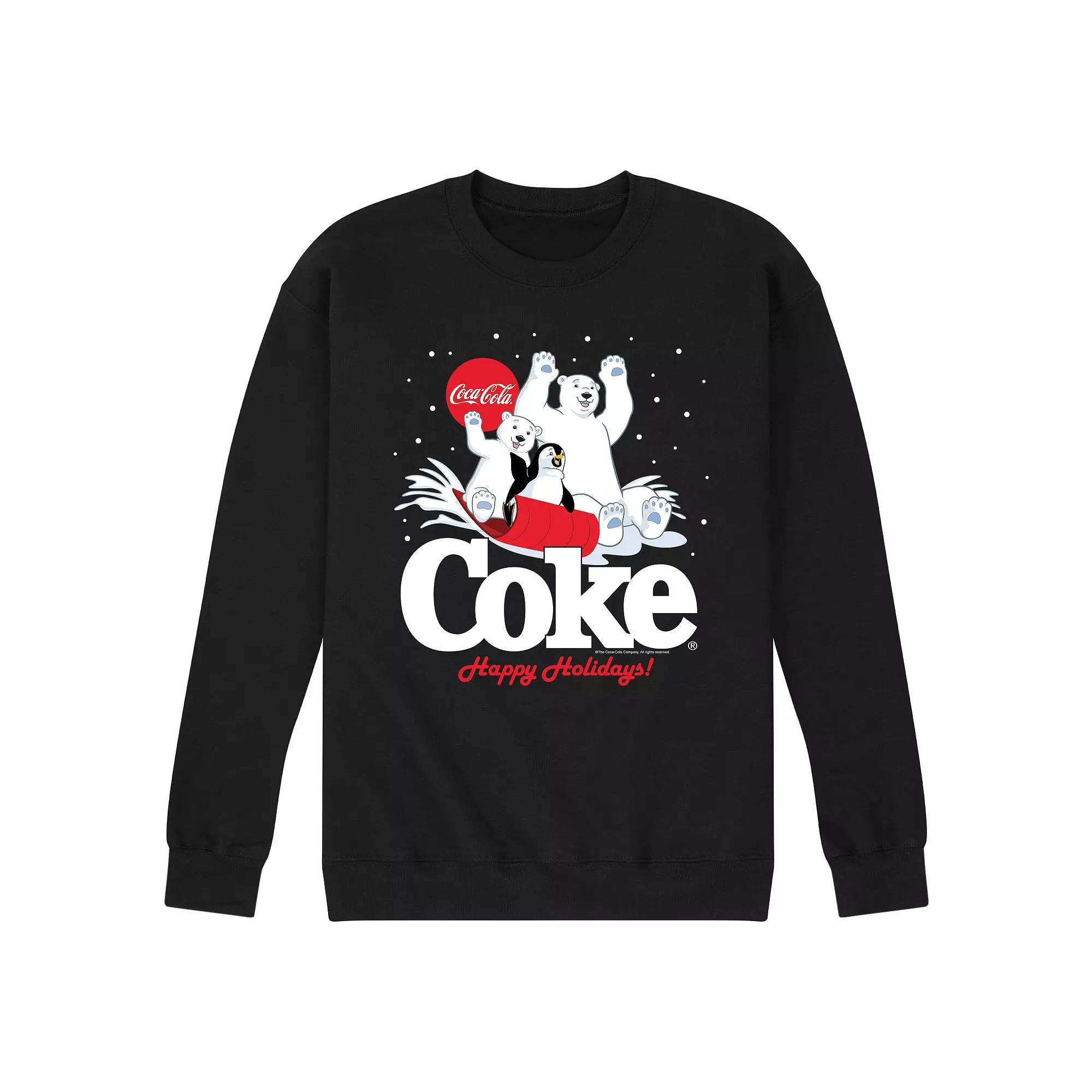 Men's CocaCola Happy Holidays Sledding Sweatshirt, Size: Large, Black Product Image