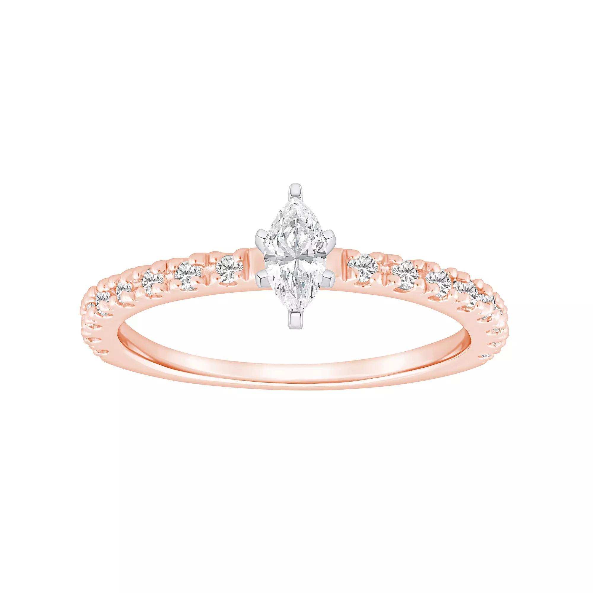 Alyson Layne 14k Gold 1/2 Carat T.W. Diamond Marquise-Cut Embellished Band Engagement Ring, Women's, Size: 10, 14k Two Tone Rose Gold Product Image