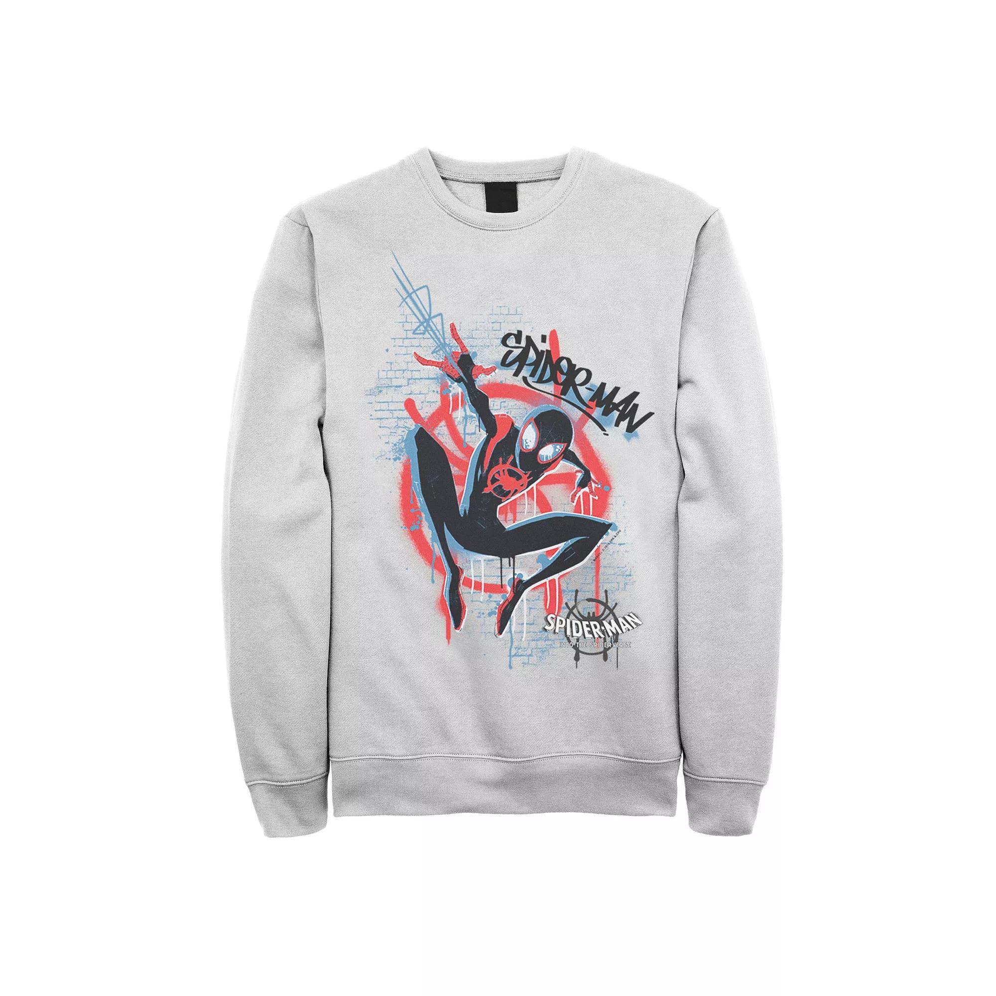 Men's Marvel Spiderverse Blue Red Brick Graffiti Graphic Fleece Pullover,  Product Image