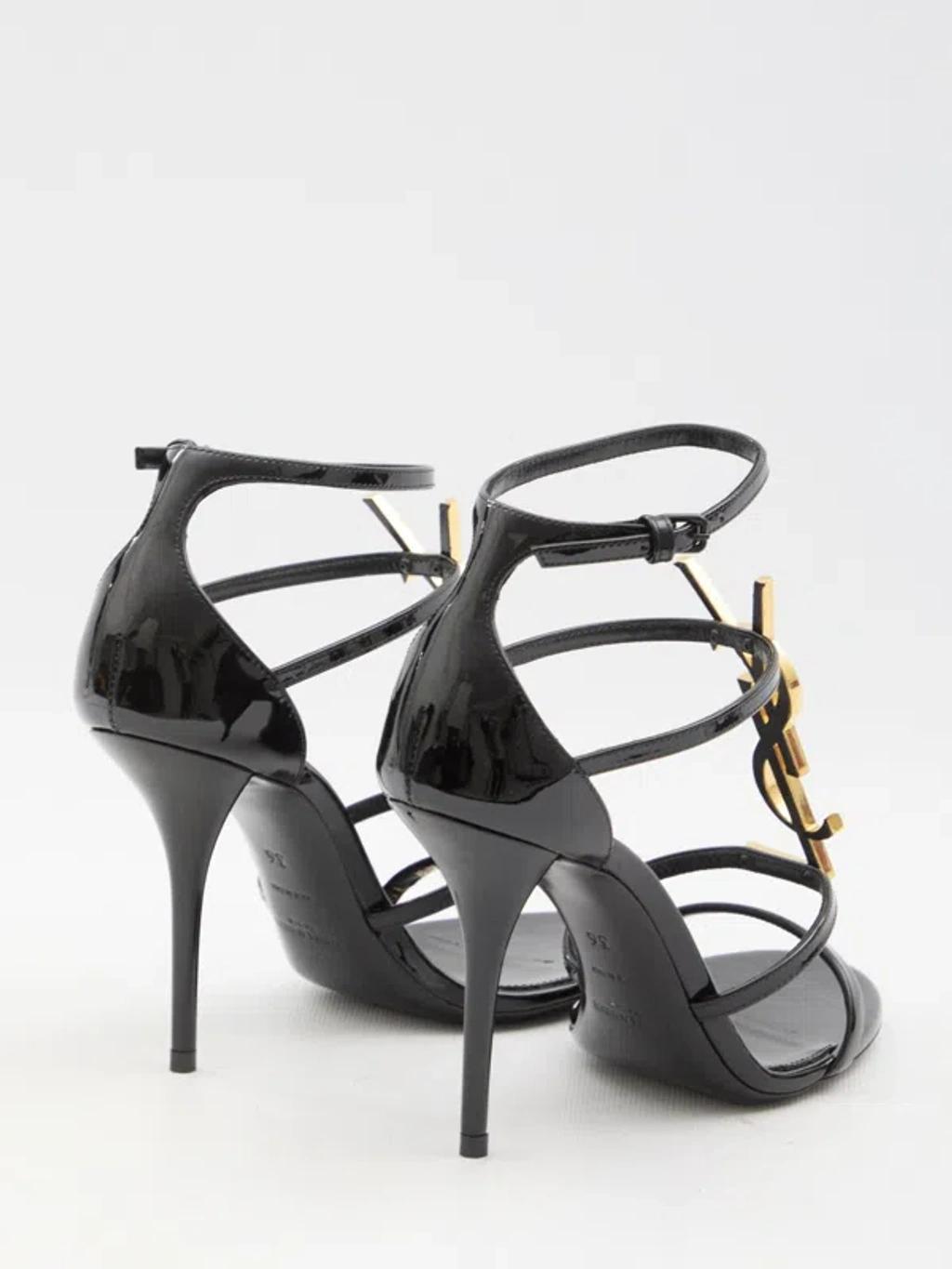 SAINT LAURENT Strappy Logo Stiletto Sandals In Nero Product Image