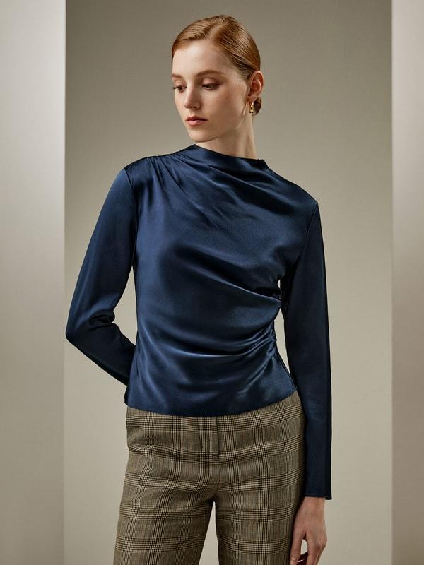 Oblique Wave Silk Blouse Product Image