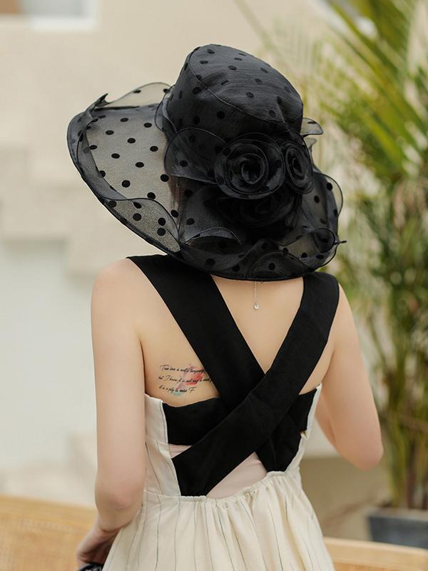 Flower Shape Gauze Polka Dot See-Through Split-Joint Sun Hat Product Image