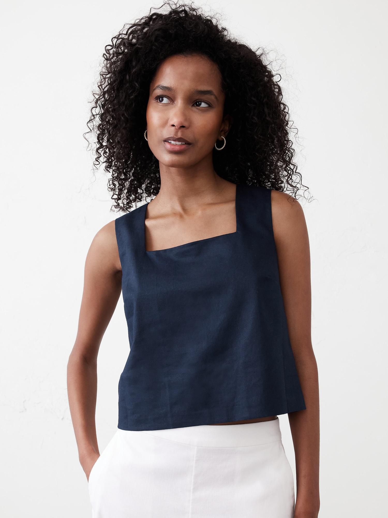 Linen-Blend Square-Neck Top Product Image
