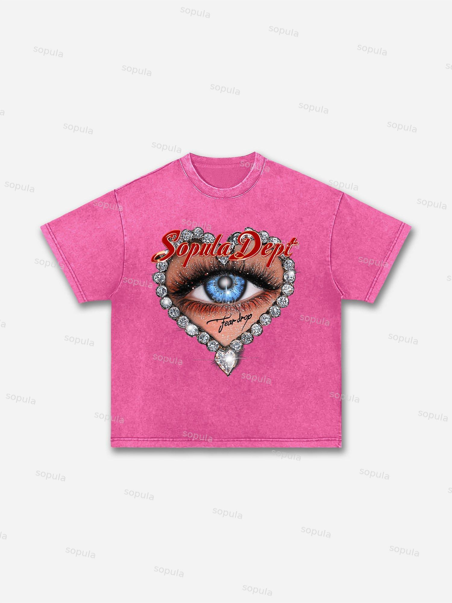 Diamond Teardrop Graphic Print Acid Wash T-shirt Product Image