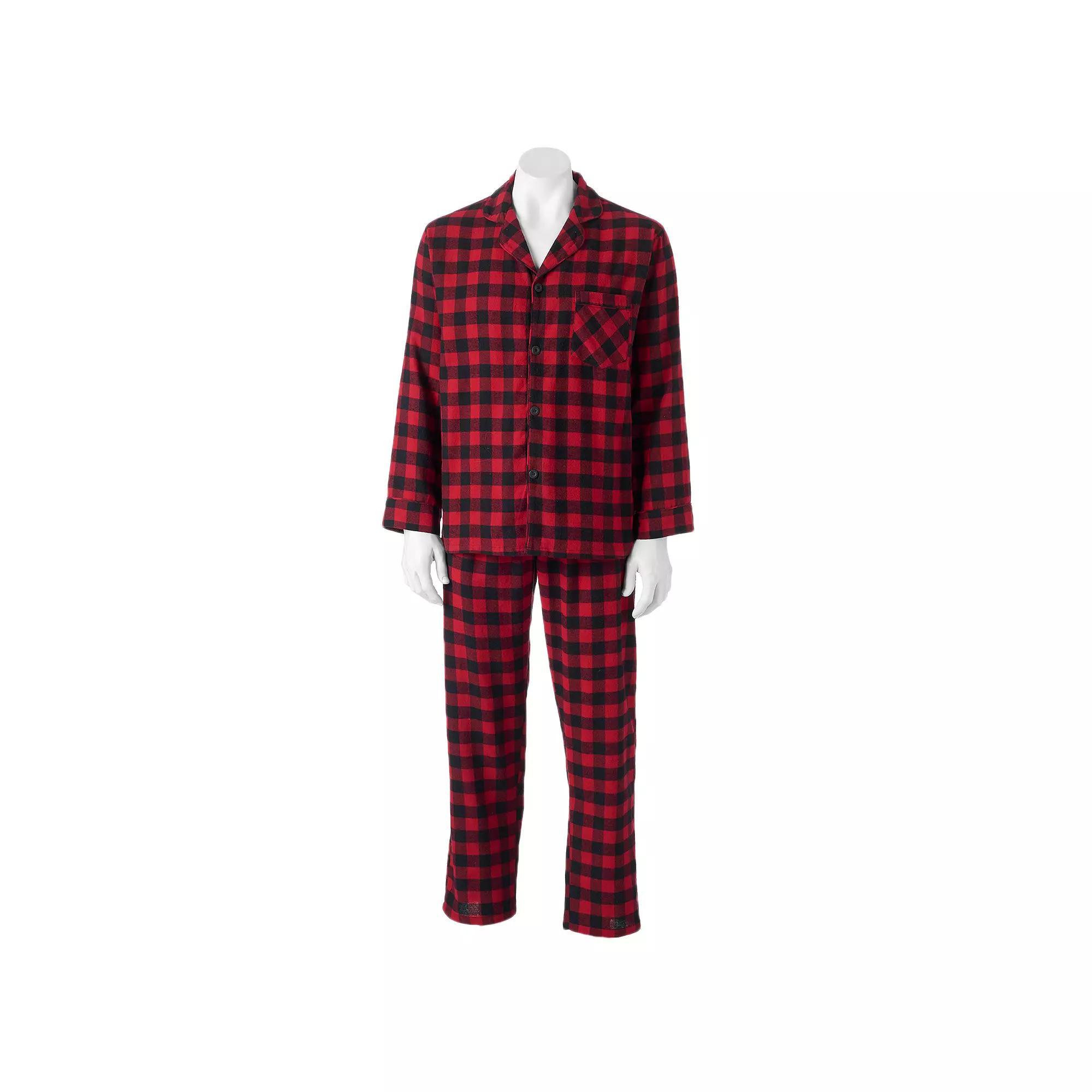 Men's Hanes Ultimate® Plaid Flannel Pajama Set, Size: Medium, Red Black Check Product Image