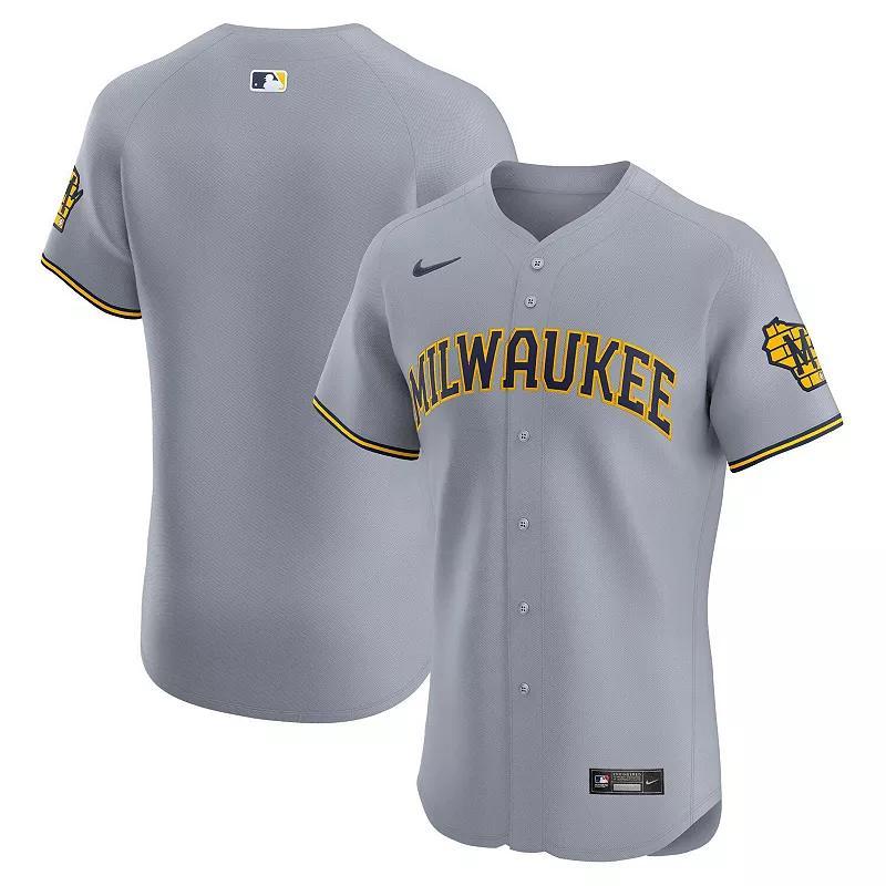Men's Nike Gray Milwaukee Brewers Road Vapor Premier Elite Patch Jersey,  Product Image