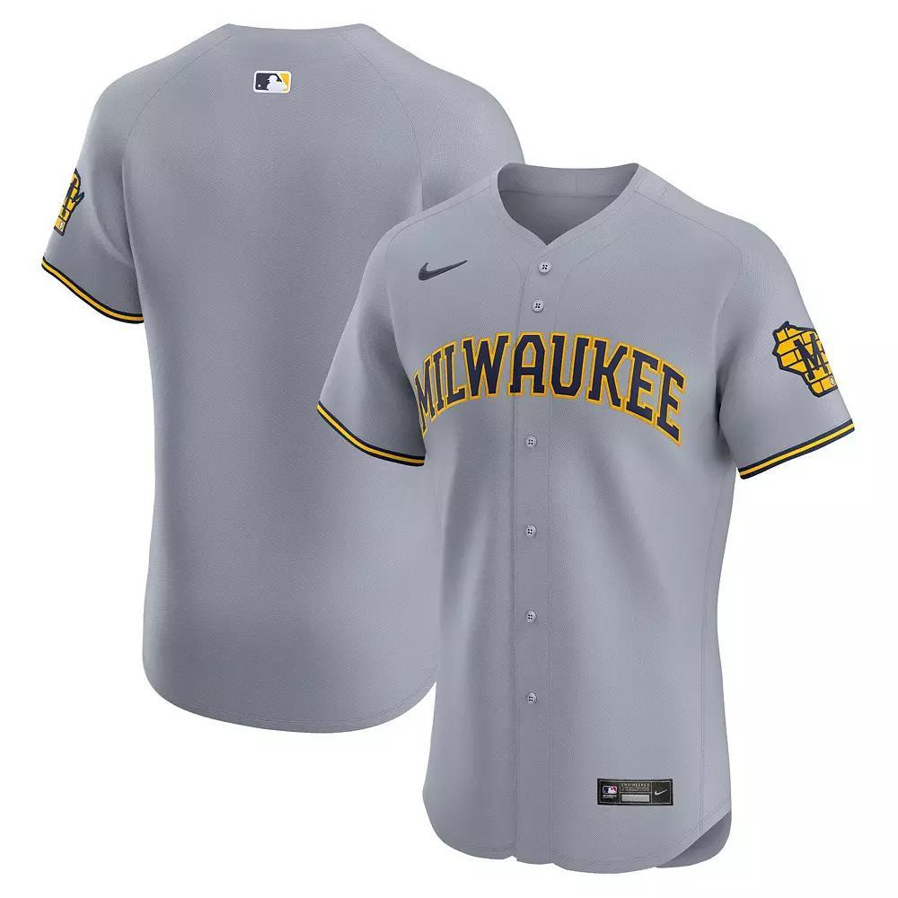 Men's Nike Gray Milwaukee Brewers Road Vapor Premier Elite Patch Jersey,  Product Image