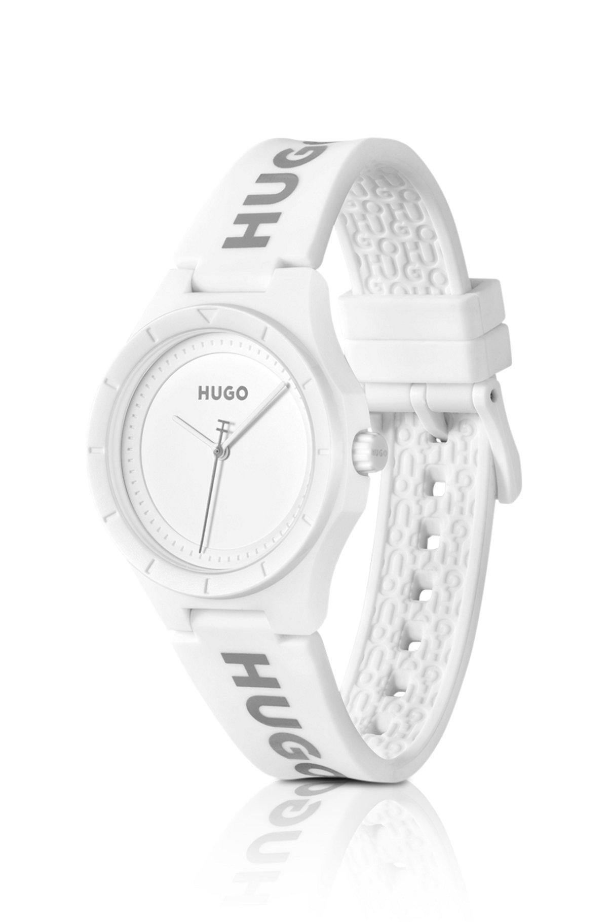 Branded silicone-strap watch with matte-white dial Product Image