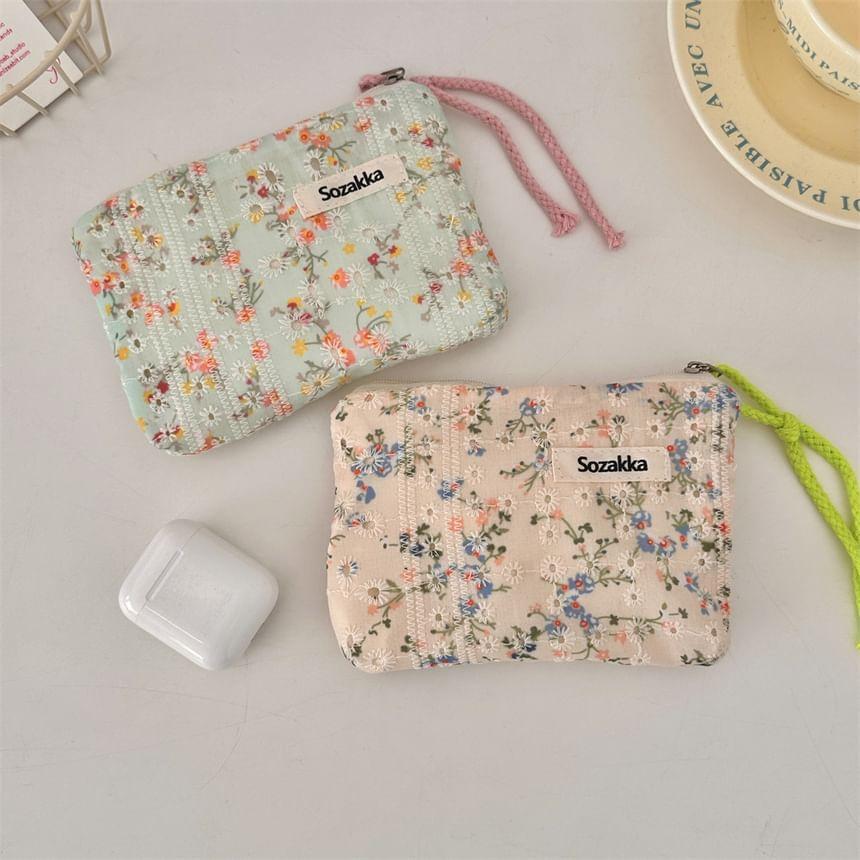 Lettering Floral Print Cosmetic Pouch Product Image