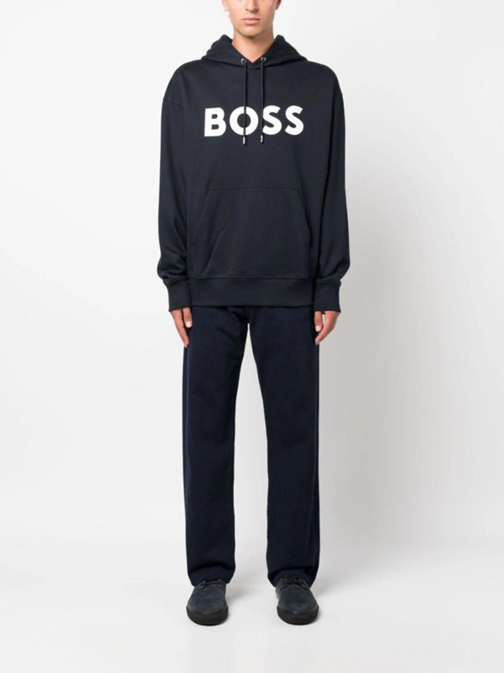 HUGO BOSS Logo-print Drawstring Hoodie In Blue Product Image