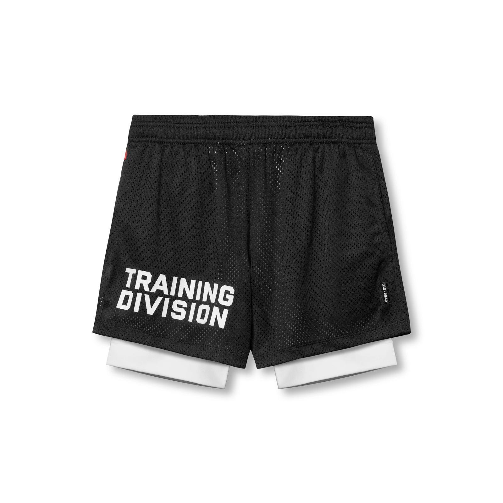 0848. SilverPlus™ Mesh 5" Liner Short - Black/White "Training Division" Male Product Image