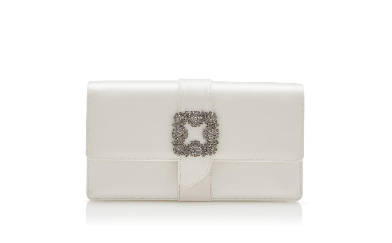 CAPRI Off-White Satin Jewel Buckle Clutch Product Image