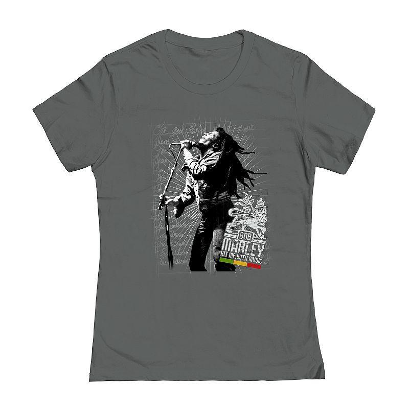 Juniors' Bob Marley Hit Me Graphic Tee, Girl's, Size: Large, Grey Product Image