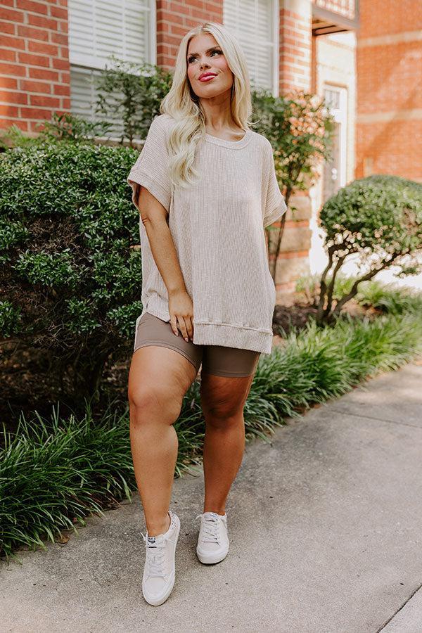 Opening Act Ribbed Top in Oatmeal Curves Product Image