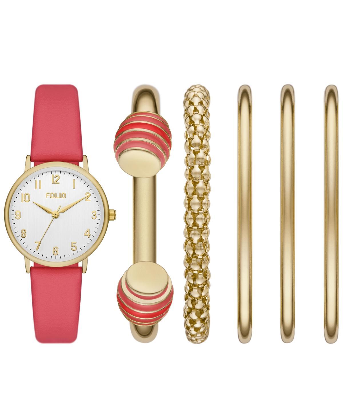 Folio Womens Pink Strap Watch & Stackable Bracelet Set Product Image