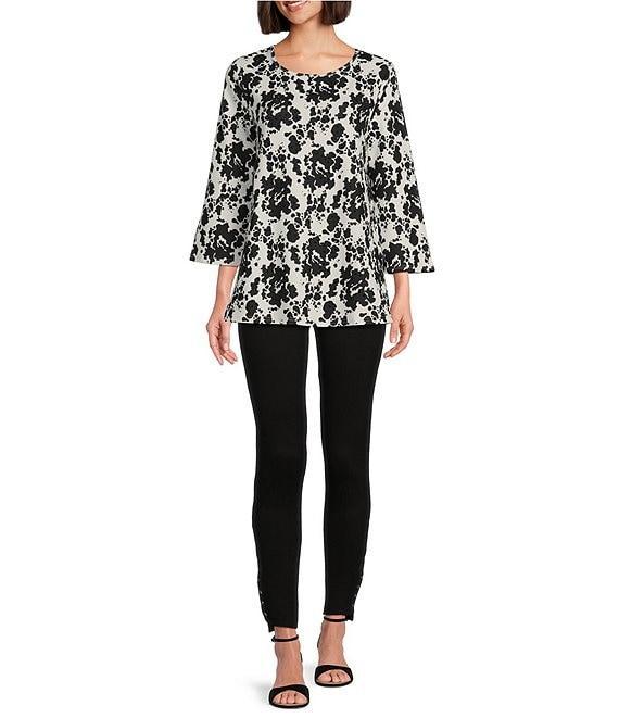 Slim Factor by Investments Abstract Splatter Print Crew Neck 3/4 Sleeve Top Product Image