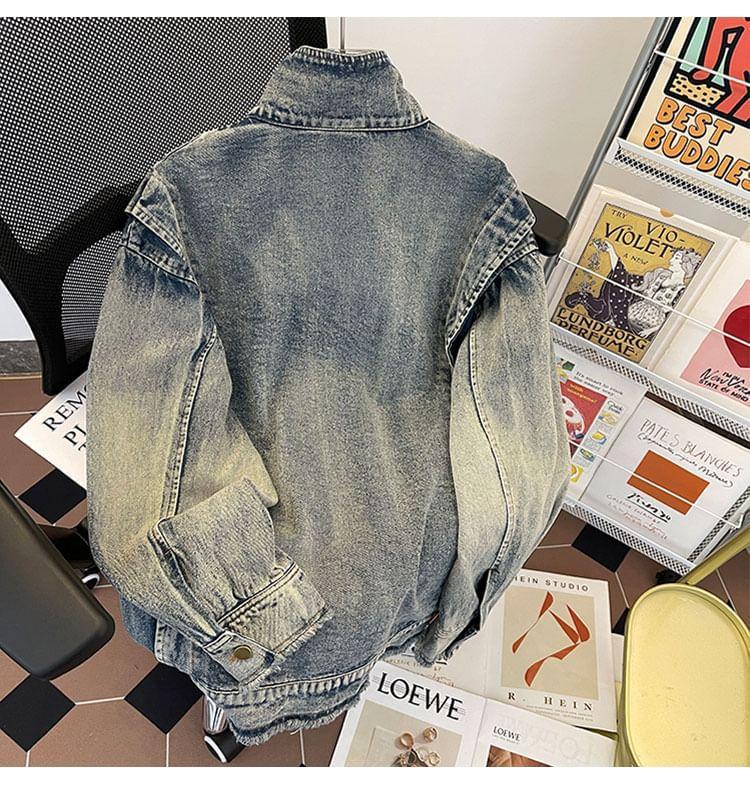 Washed Denim Zip Jacket Product Image