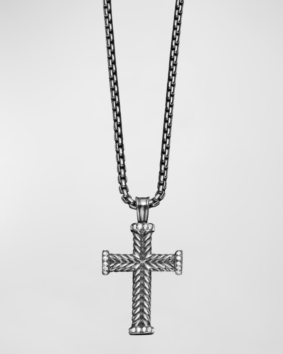 Mens Chevron Cross Pendant in Silver with Diamonds, 33.5mm Product Image