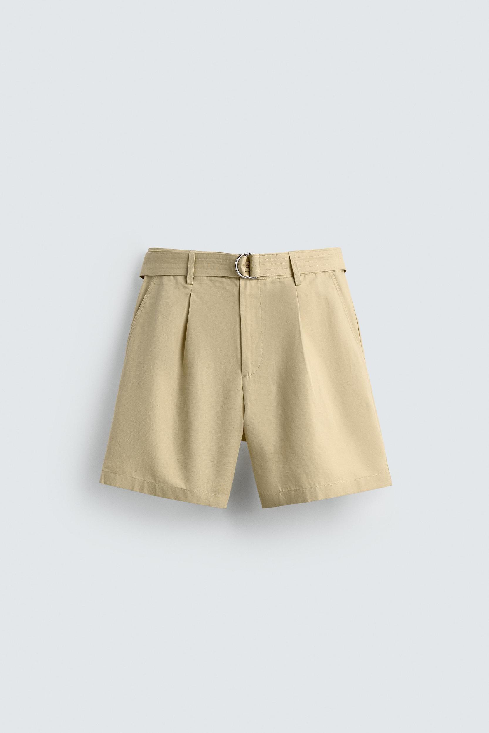 COTTON LINEN BELTED SHORTS Product Image