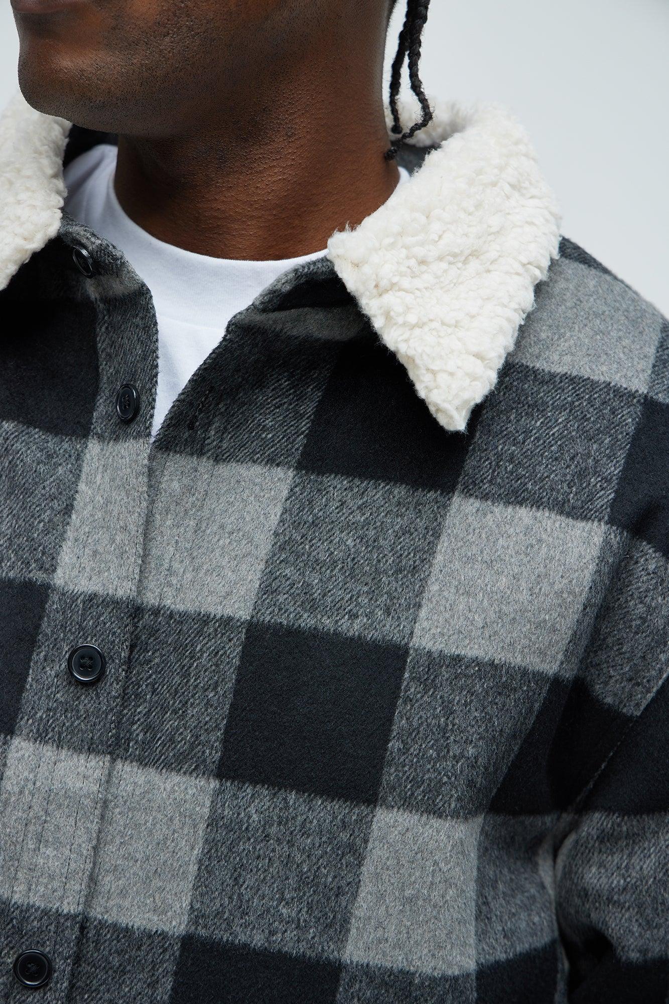 Sherpa Flannel Shacket - Black/Grey Product Image