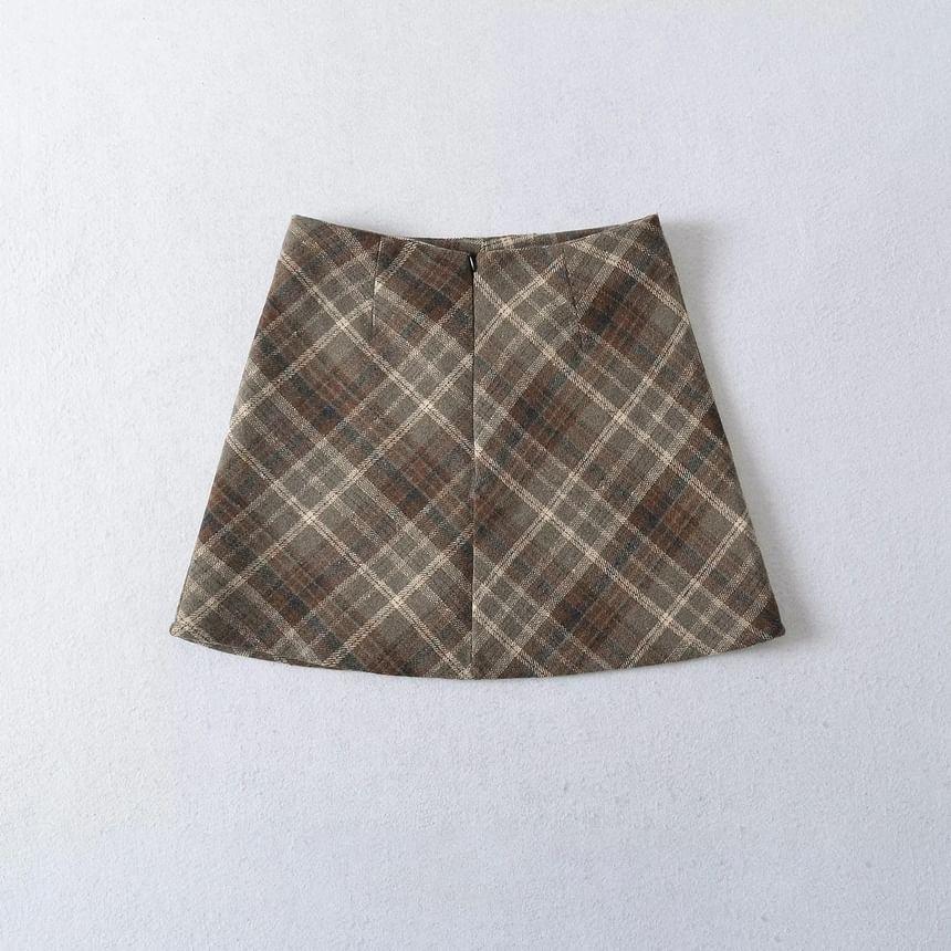 High Rise Plaid Mini Skirt Product Image