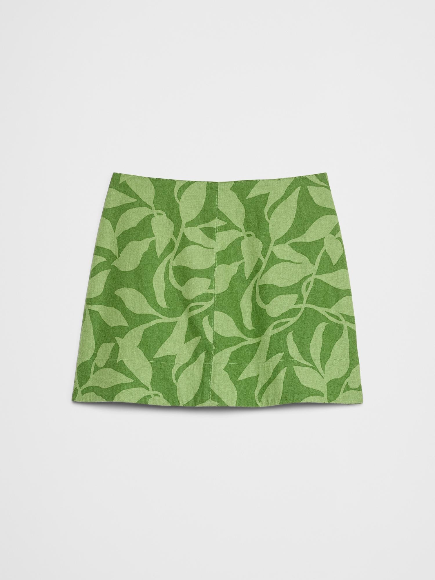 Linen-Blend Topstitched Mini Skirt Product Image