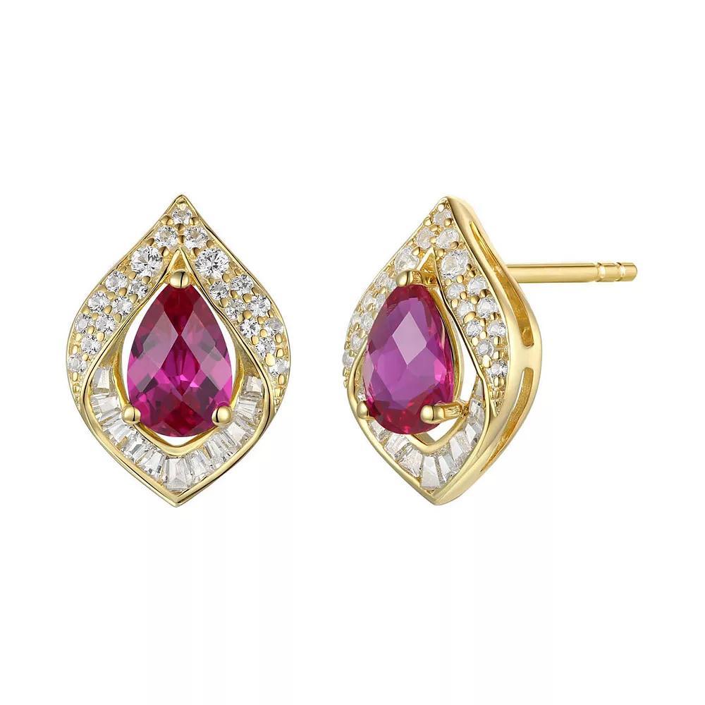 14k Gold Over Silver Lab-Created Ruby Earrings, Women's, Gold Tone Product Image