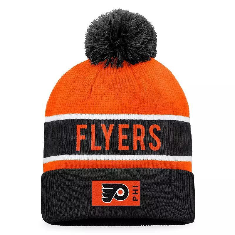 Mens Fanatics Branded Black/Orange Philadelphia Flyers Authentic Pro Rink Cuffed Knit Hat with Pom Product Image