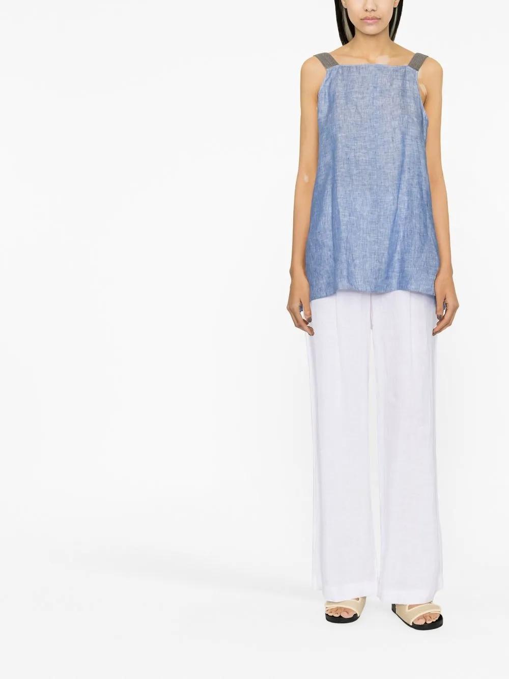 FABIANA FILIPPI Metallic Strap Linen Top In Denim Product Image