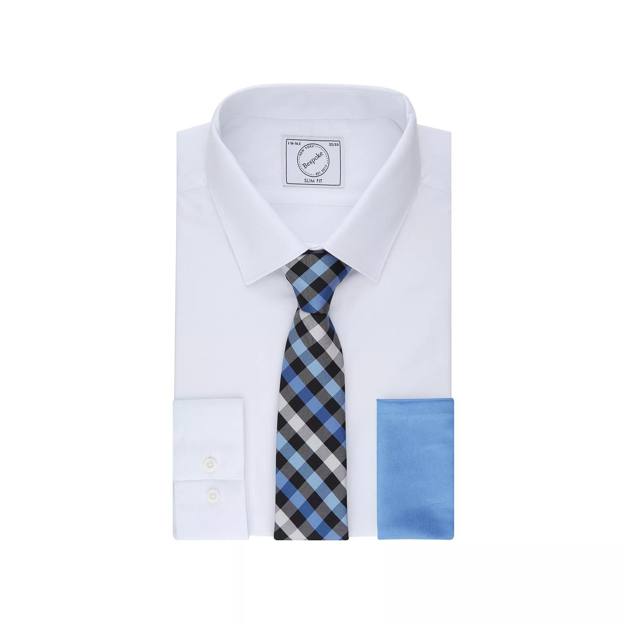 Men's Bespoke Slim-Fit Dress Shirt, Pocket Square & Tie Set, Size: Large-36/37, Studio White Product Image