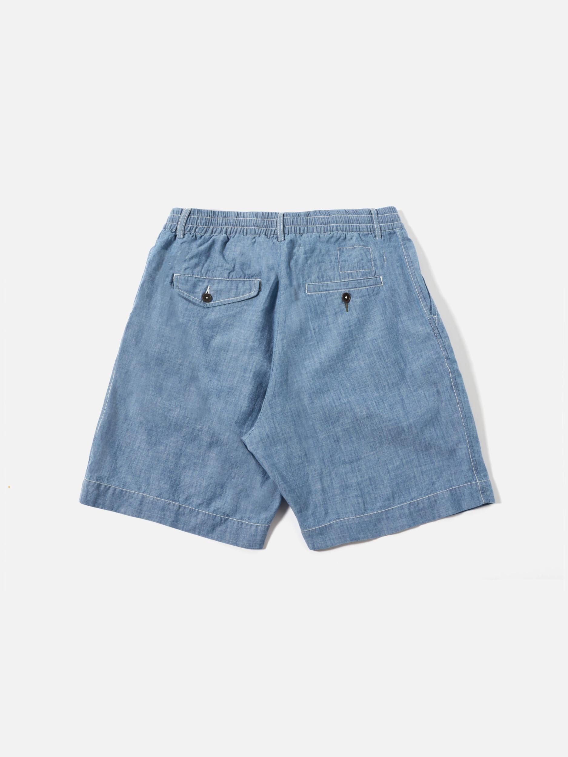 Washed Indigo Chambray Pleated Track Short Product Image