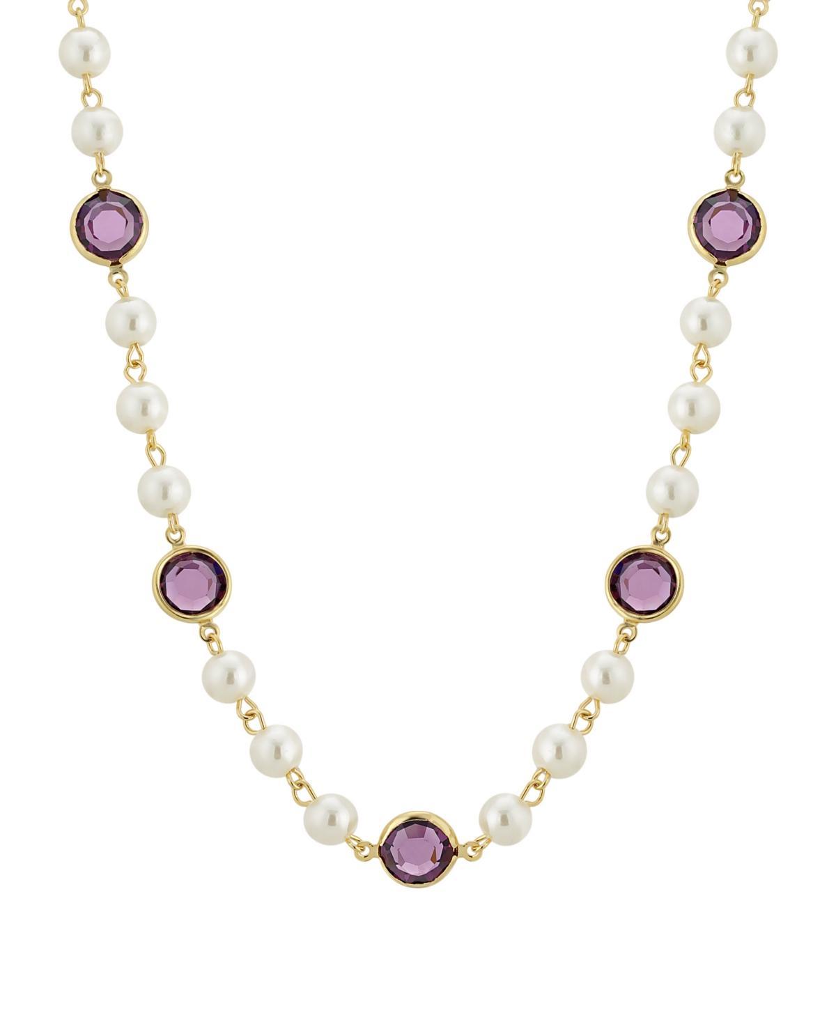 1928 Gold Tone Simulated Pearl & Crystal Strandage Necklace, Womens, Purple Product Image