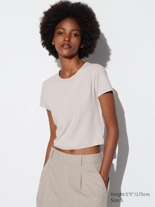 Womens Ultra Stretch Airism Cropped T-Shirt Natural Medium UNIQLO US Product Image