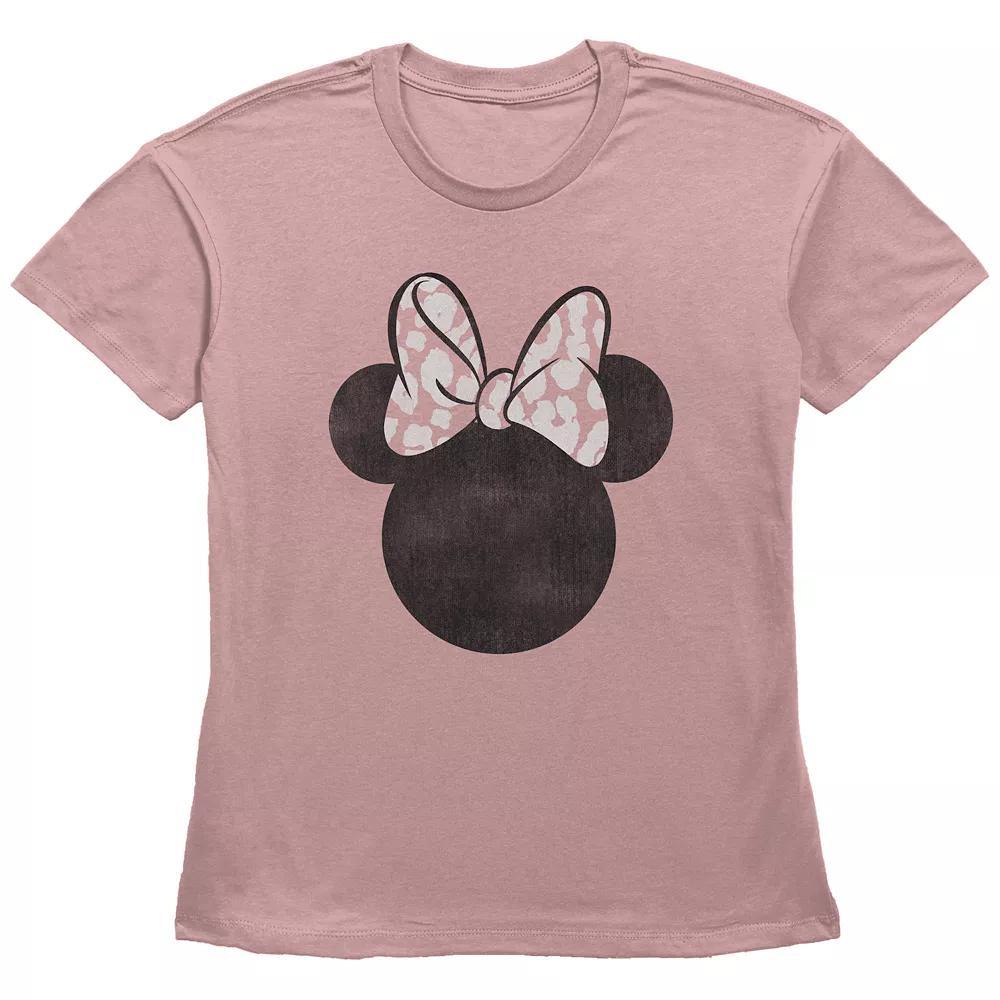 Disney's Minnie Mouse Pink Leopard Print Bow Women's Graphic Tee,  Product Image