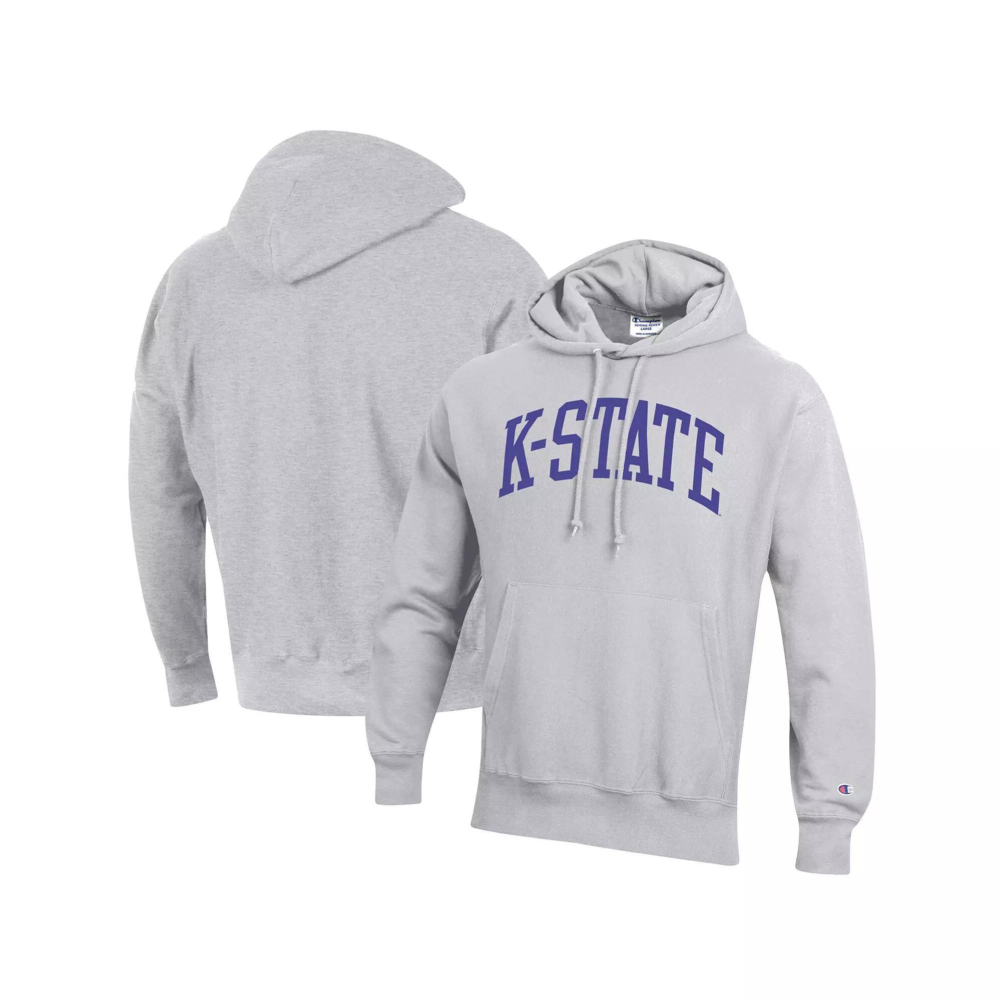 Men's Champion Heathered Gray Kansas State Wildcats Team Arch Reverse Weave Pullover Hoodie,  Product Image