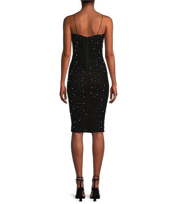 B. Darlin Bungee Strap Allover Shirring AB Stone And Pearls Bodycon Dress Product Image