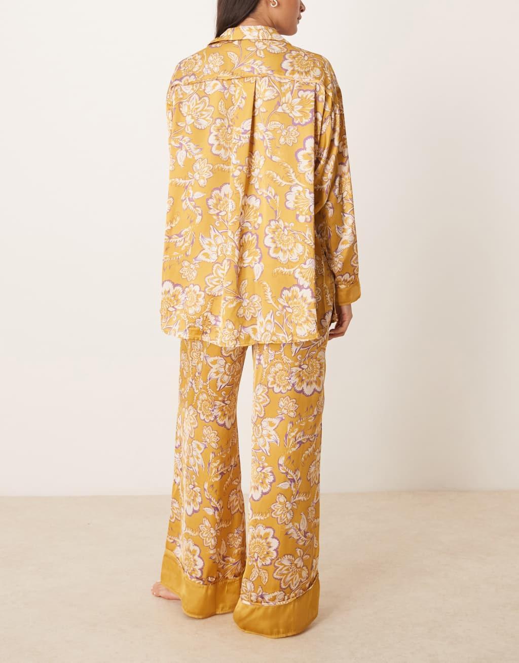 Free People Dreamy Days floral print satin pajama set in gold Product Image