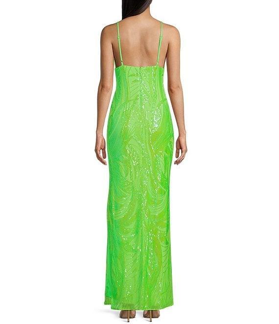 Morgan & Co. Pattern Sequin Lace Long Dress Product Image