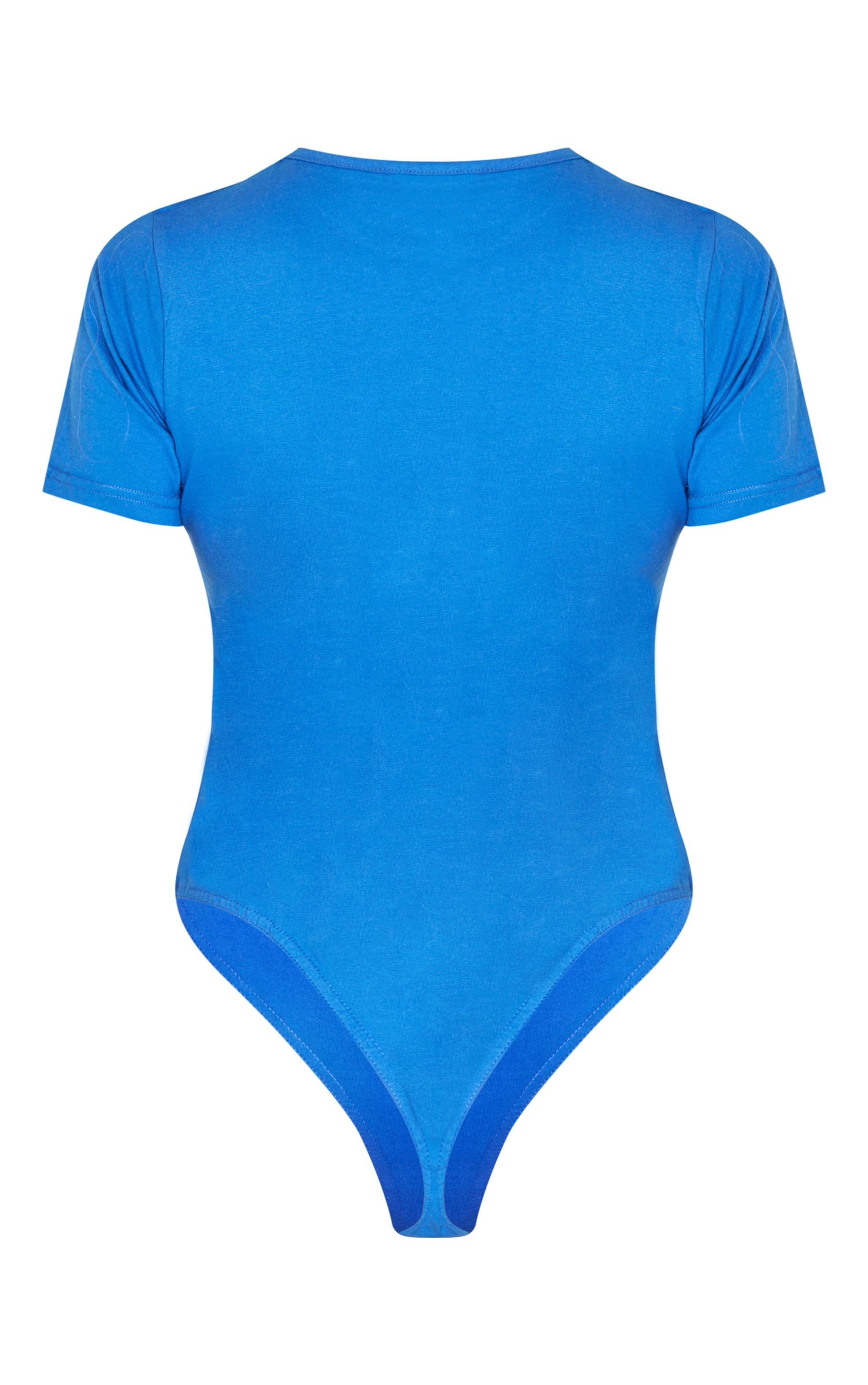 PRETTYLITTLETHING Blue Logo Short Sleeved Bodysuit Product Image