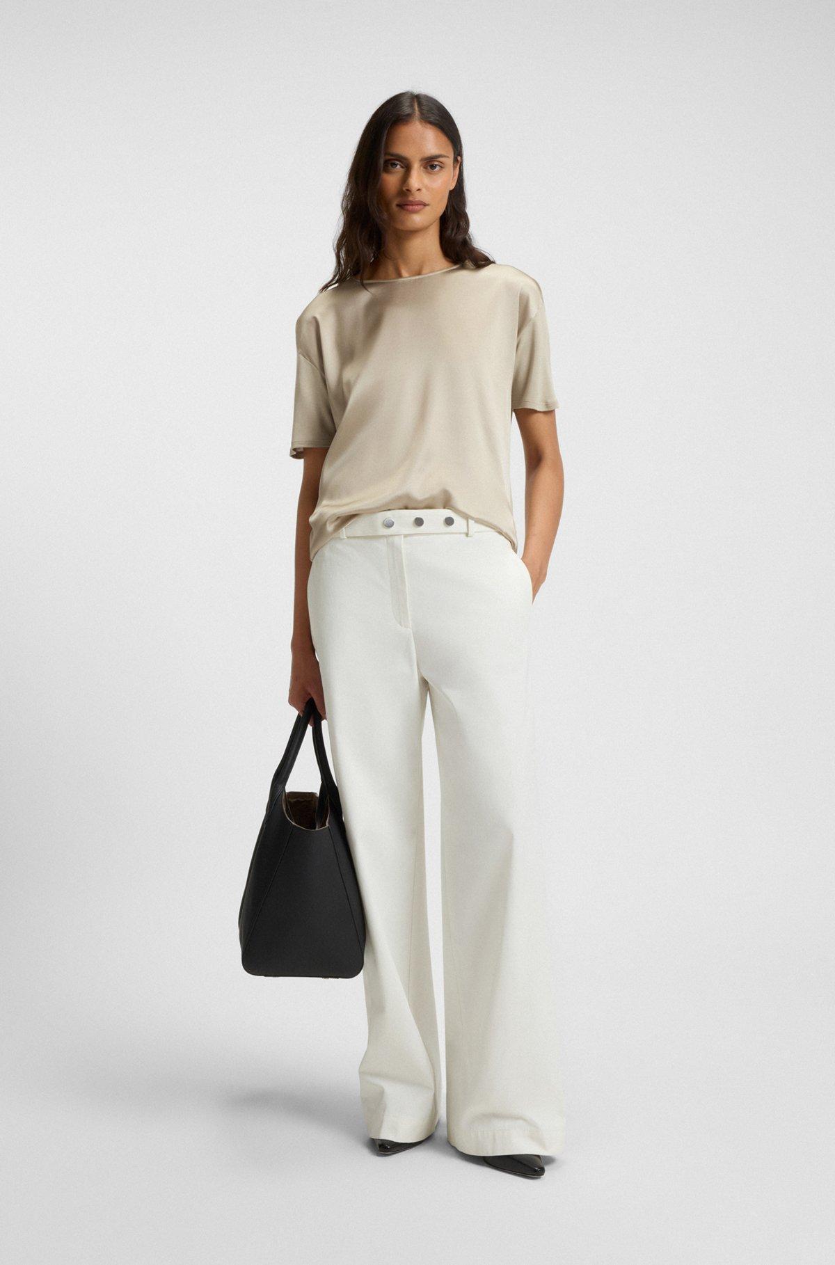 BOSS - Regular-fit jersey top with stretch-silk front - Light Beige Product Image