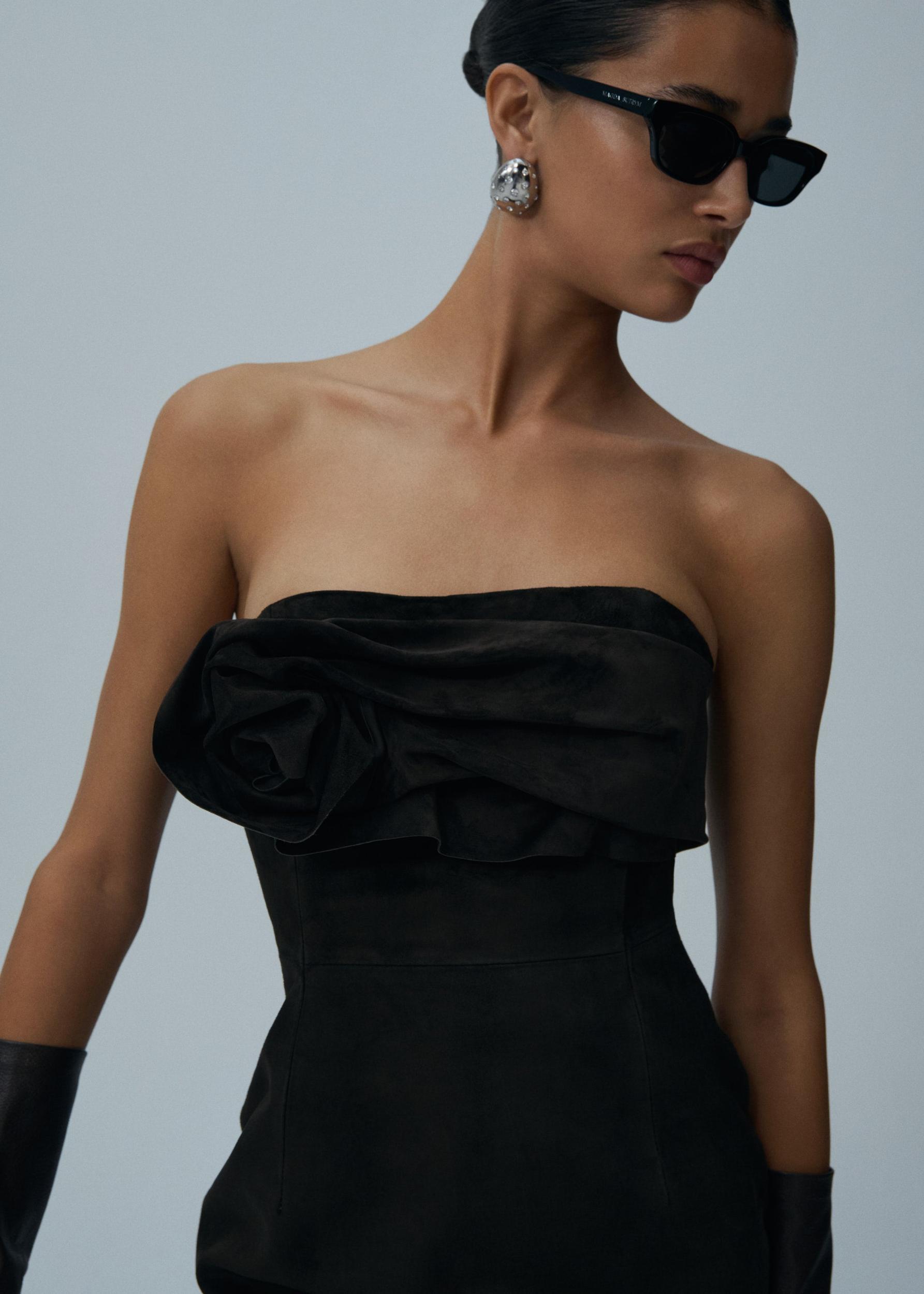 Strapless ruched dress in brown suede Product Image