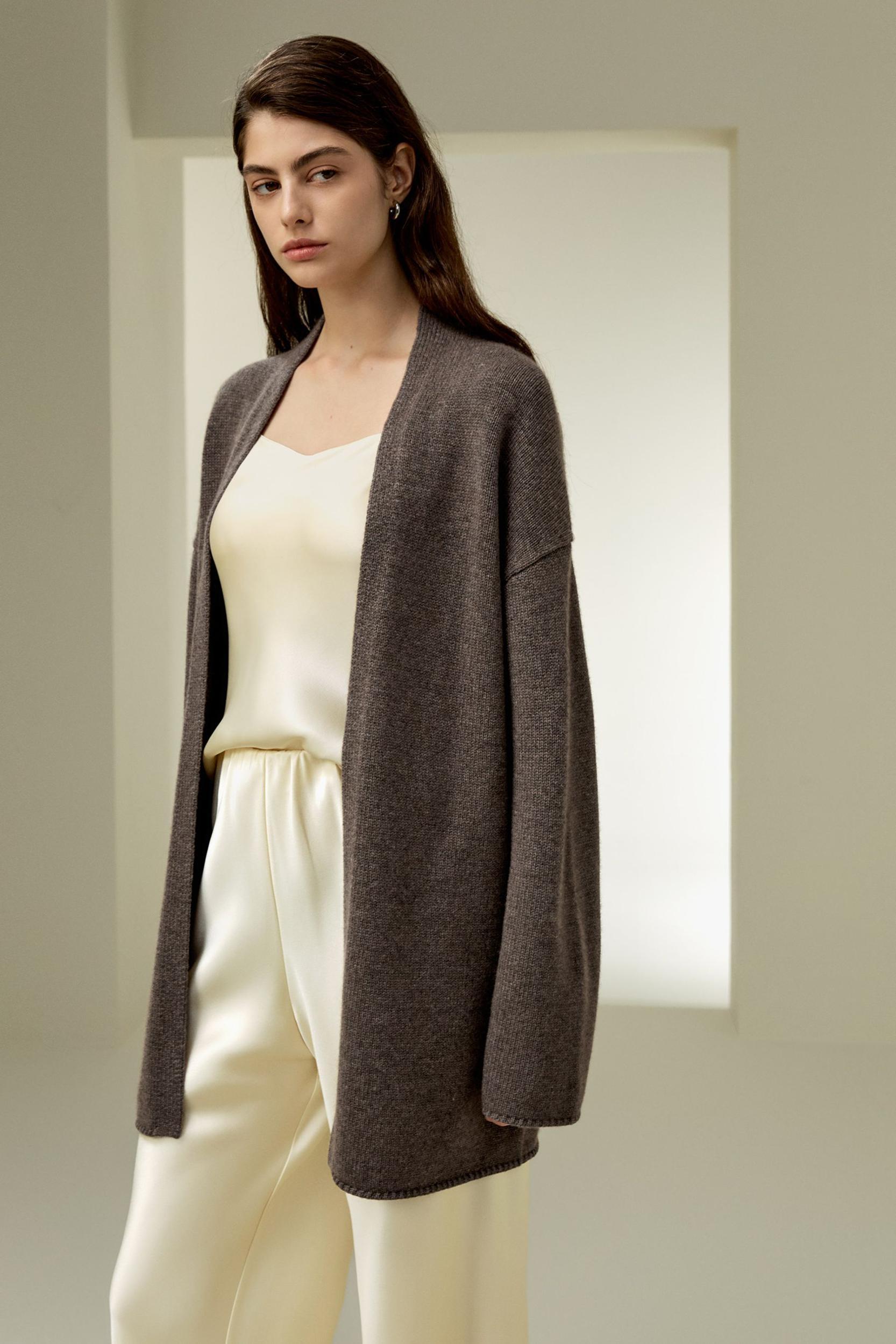 Long Open-Front Knit Cardigan Product Image