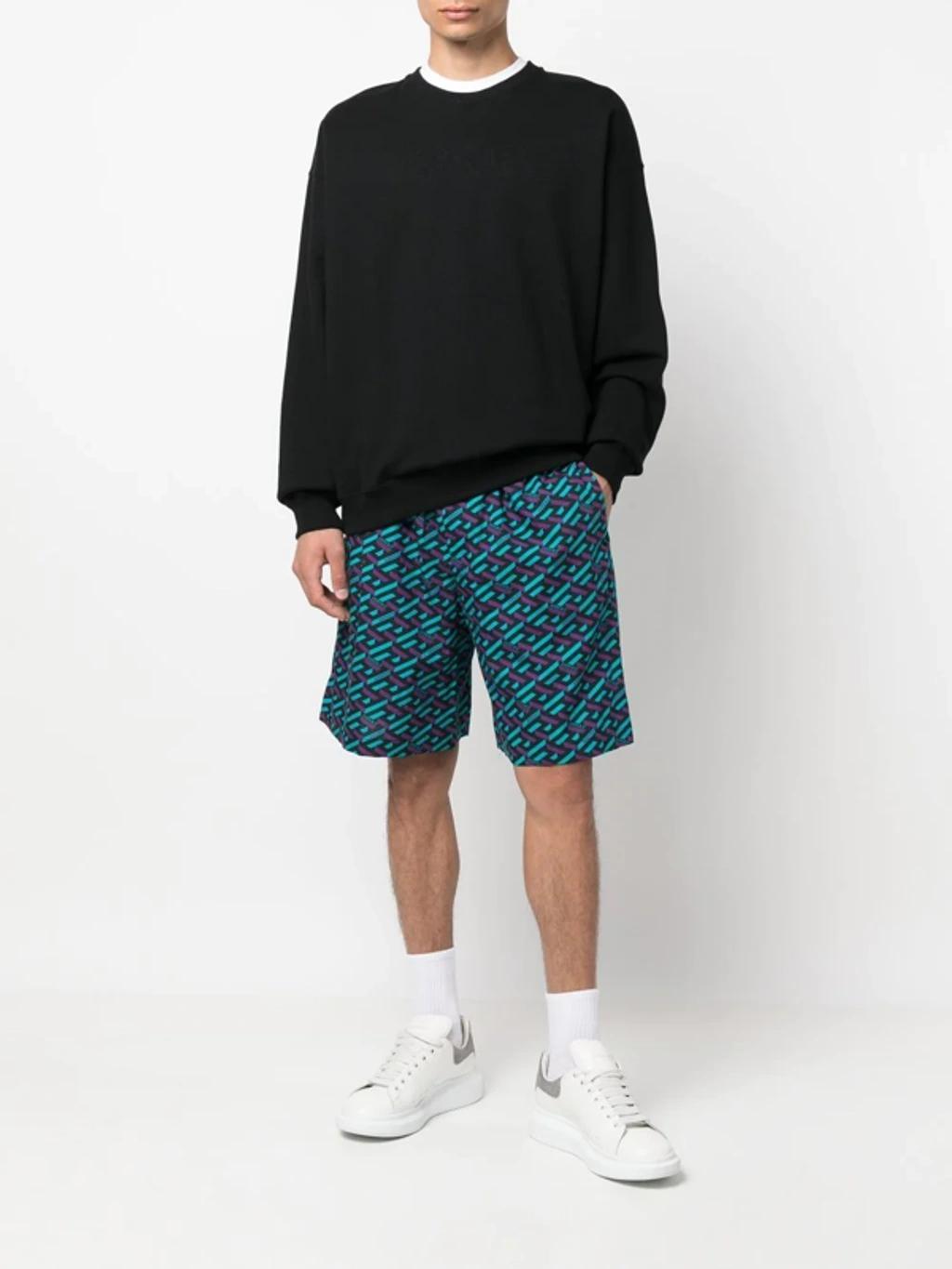 VERSACE Le Greca Print Elasticated-waist Shorts In Green Product Image