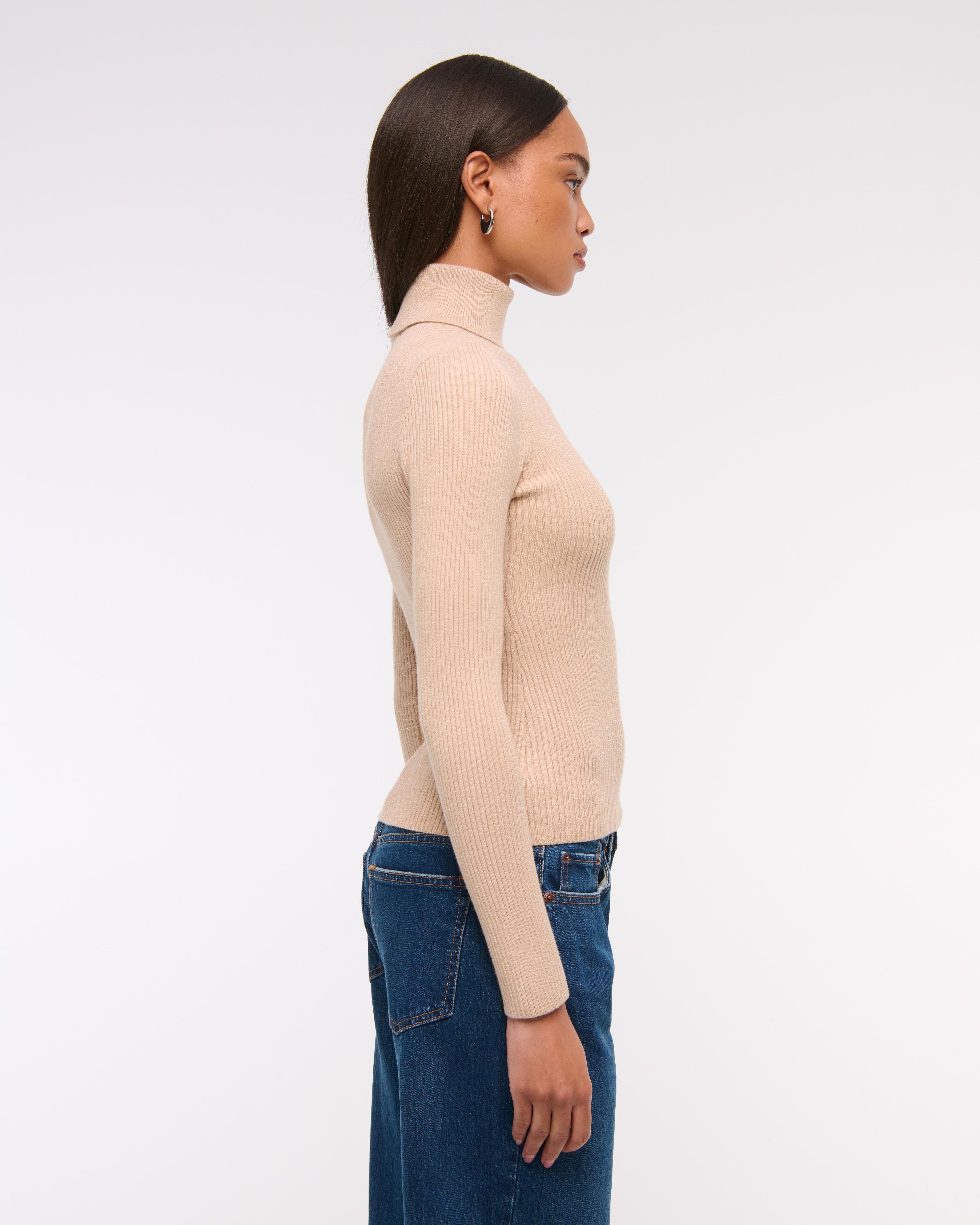 LuxeLoft Lurex Slim Ribbed Turtleneck Top Product Image