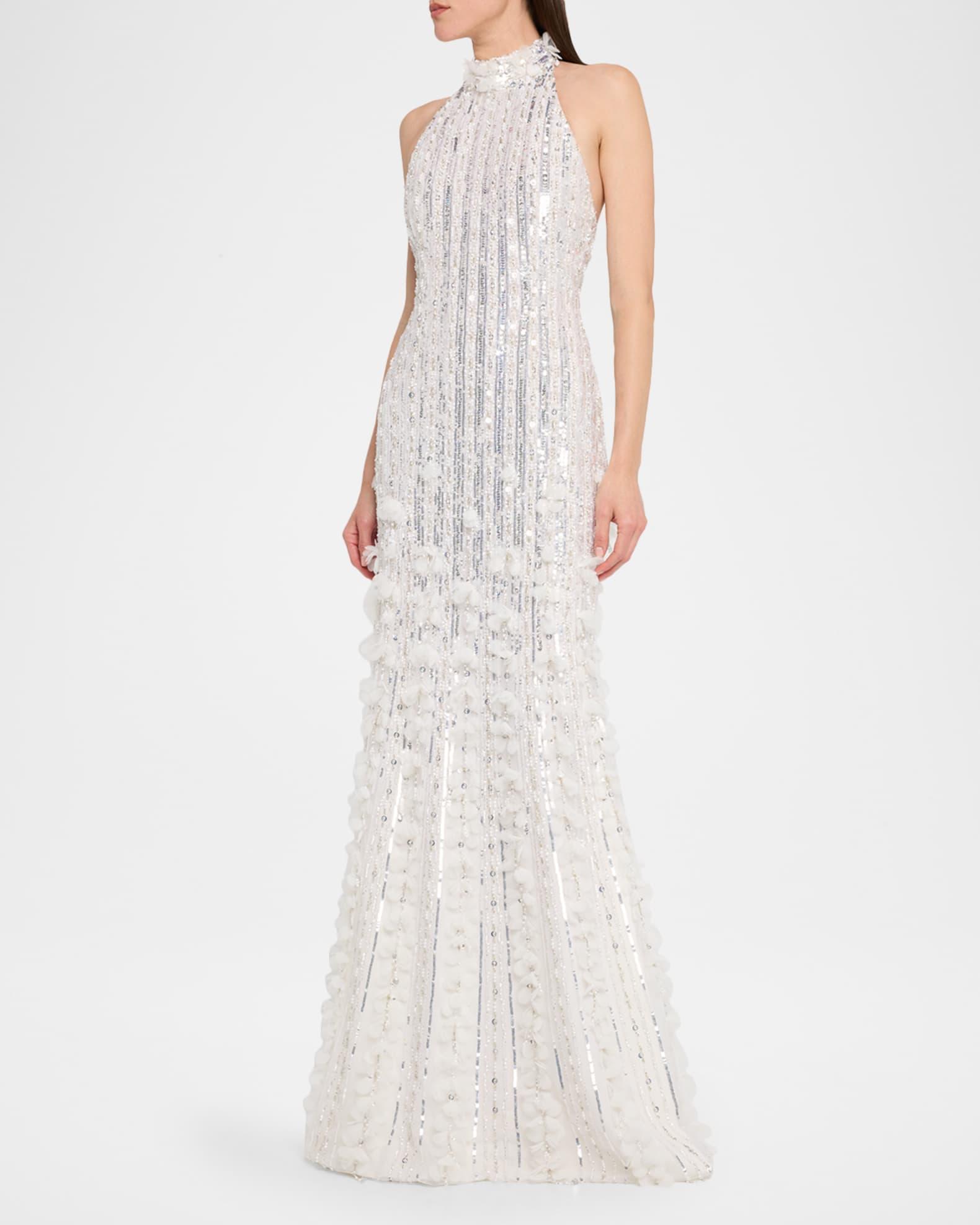 Sequined Tulle Petal Halter Gown Product Image